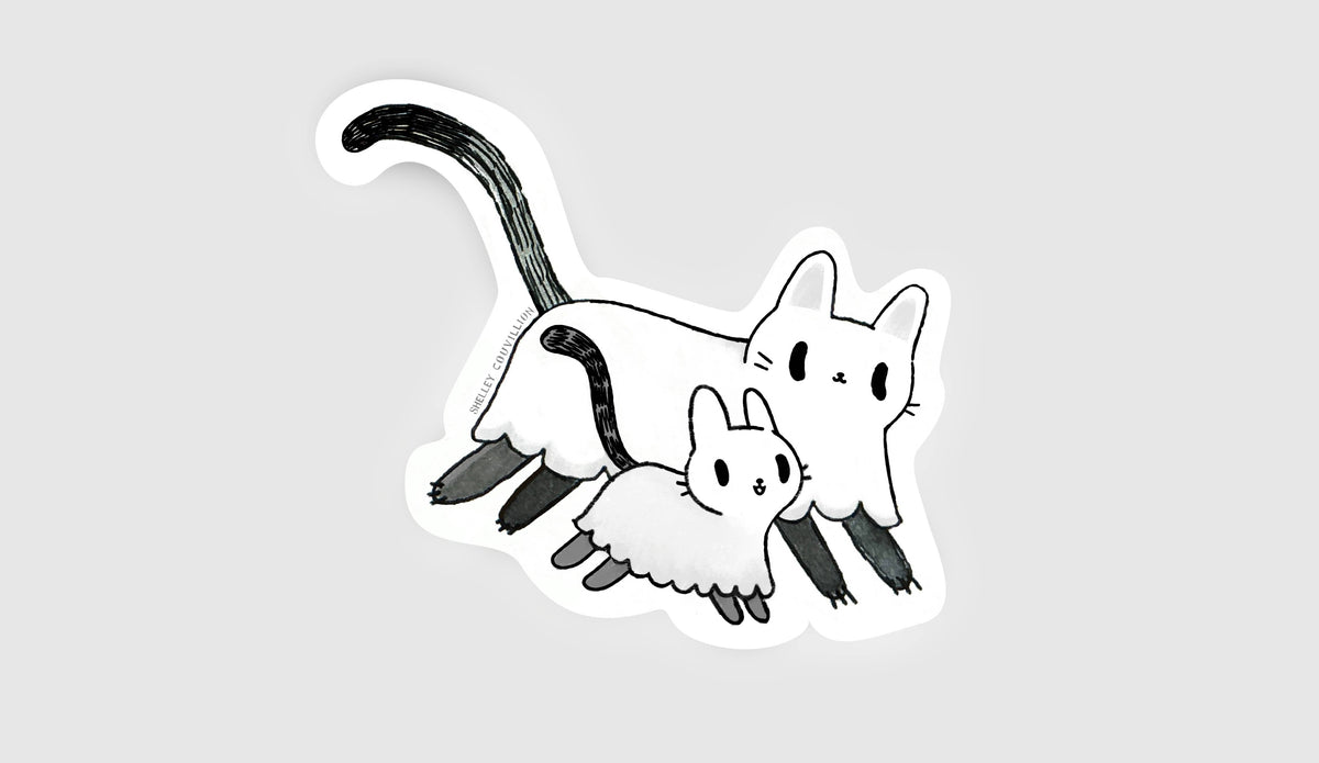 Ghost Cat and Kitten Sticker