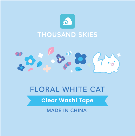 PET Tape - Floral White Cat