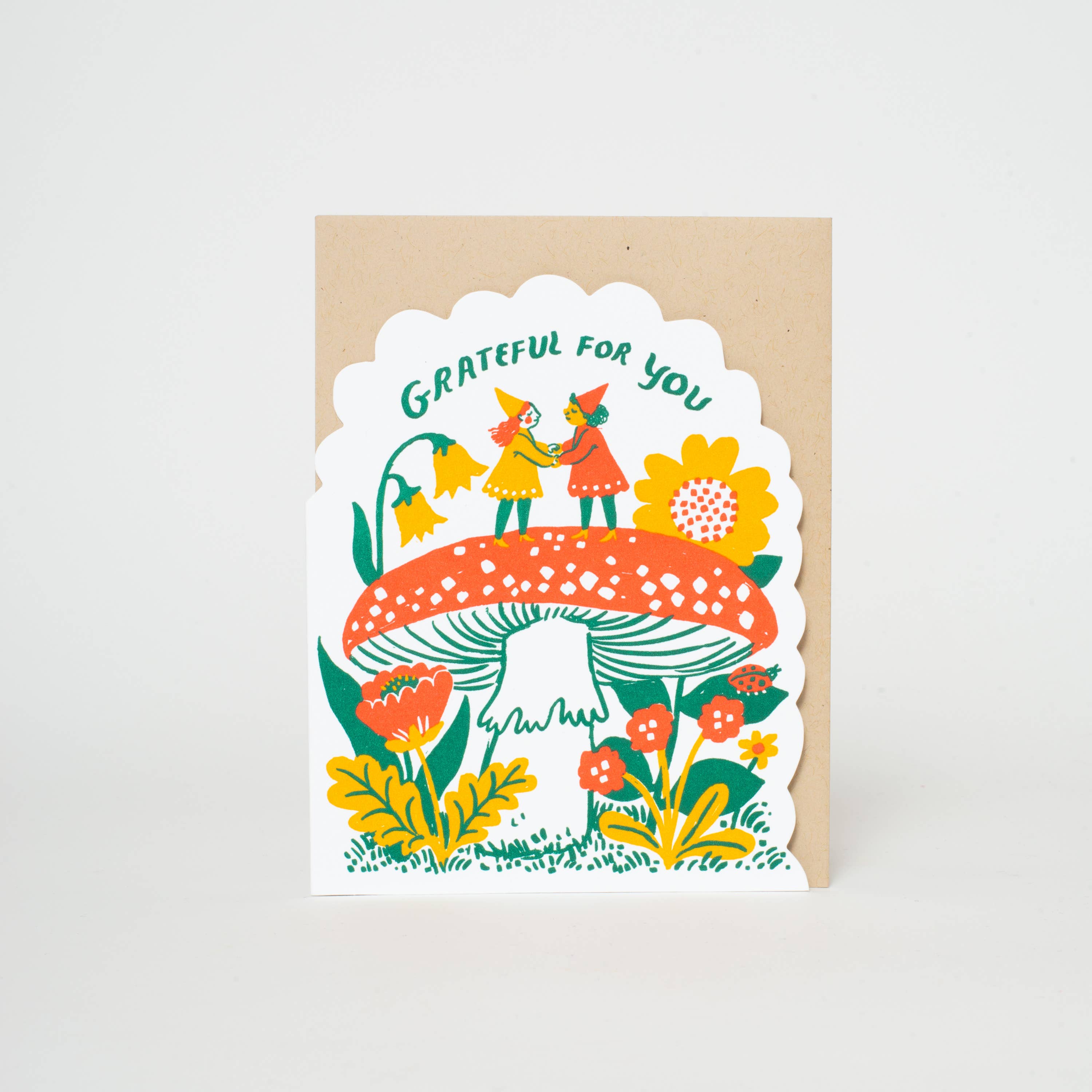 Grateful Gnomes Letterpress Greeting Card by Phoebe Wahl