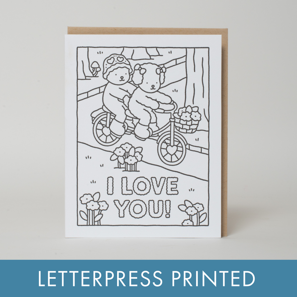 Love You Bike Ride Coloring Greeting Card by Bobbie Goods