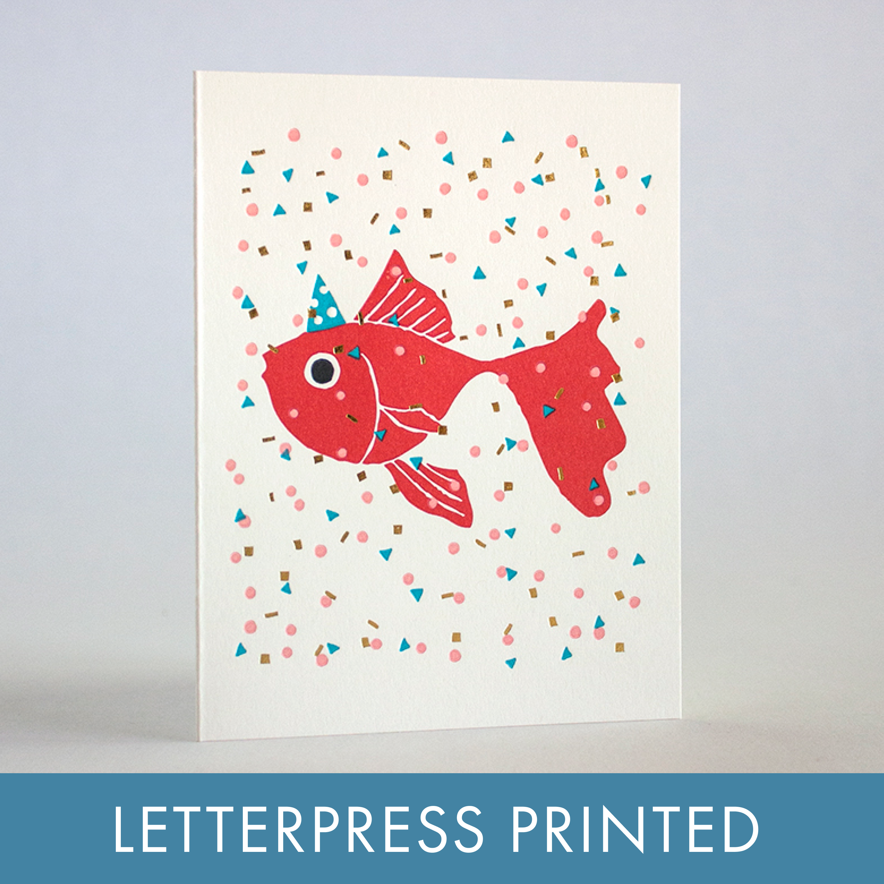 Goldfish Party Letterpress Greeting Card by Fugu Fugu