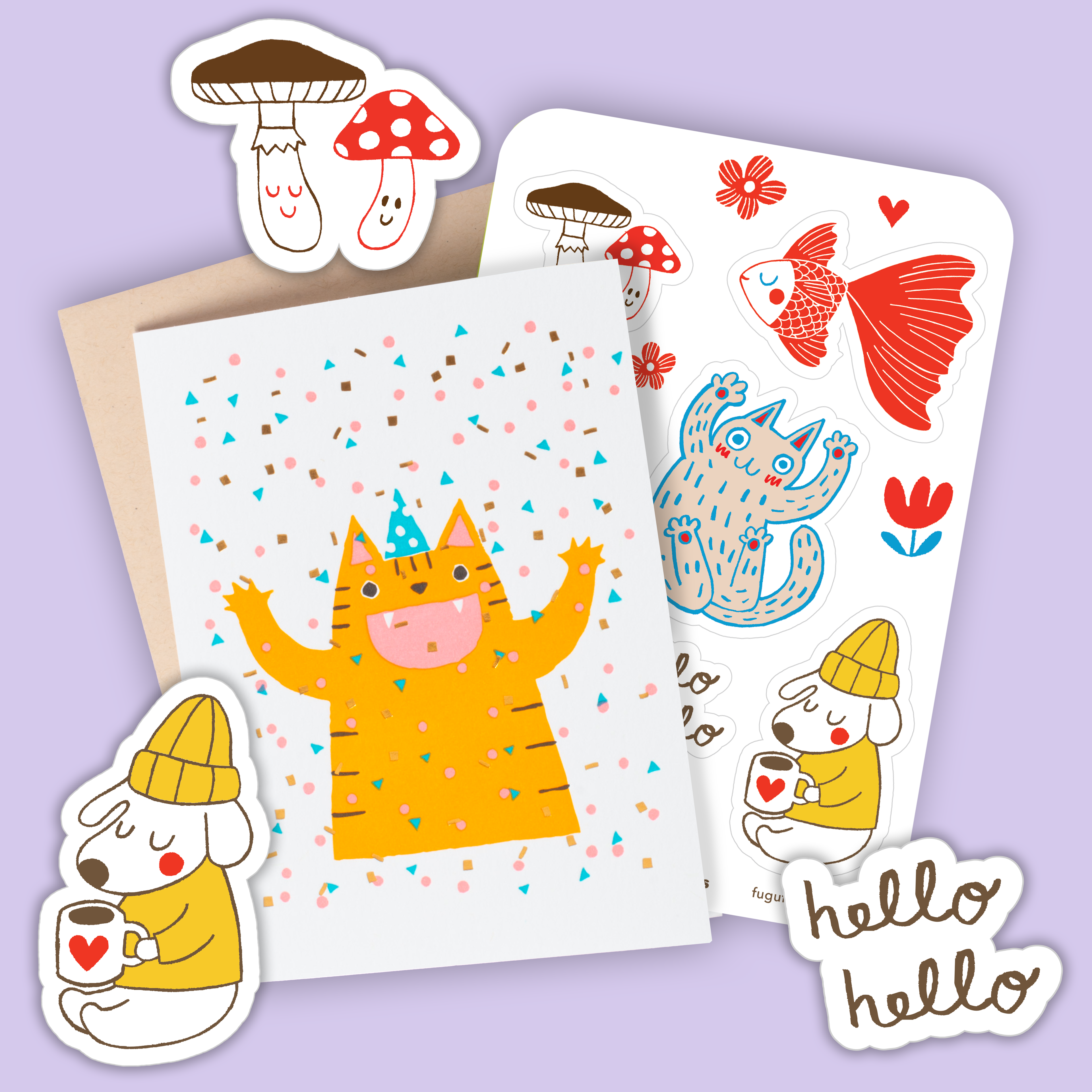 Card & Sticker Sheet Set - Cat Confetti Bday