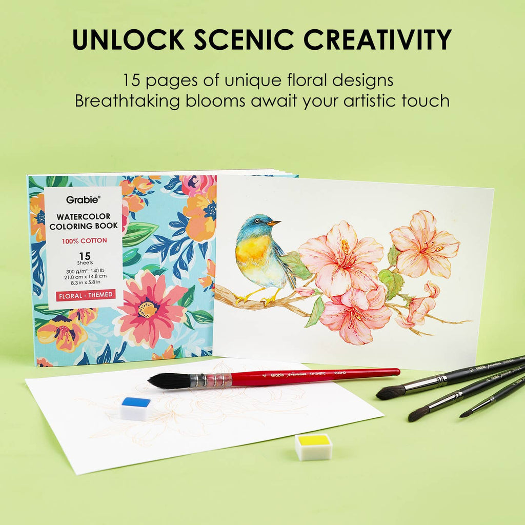 Grabie - 140LB Floral-Themed Watercolor Coloring Book