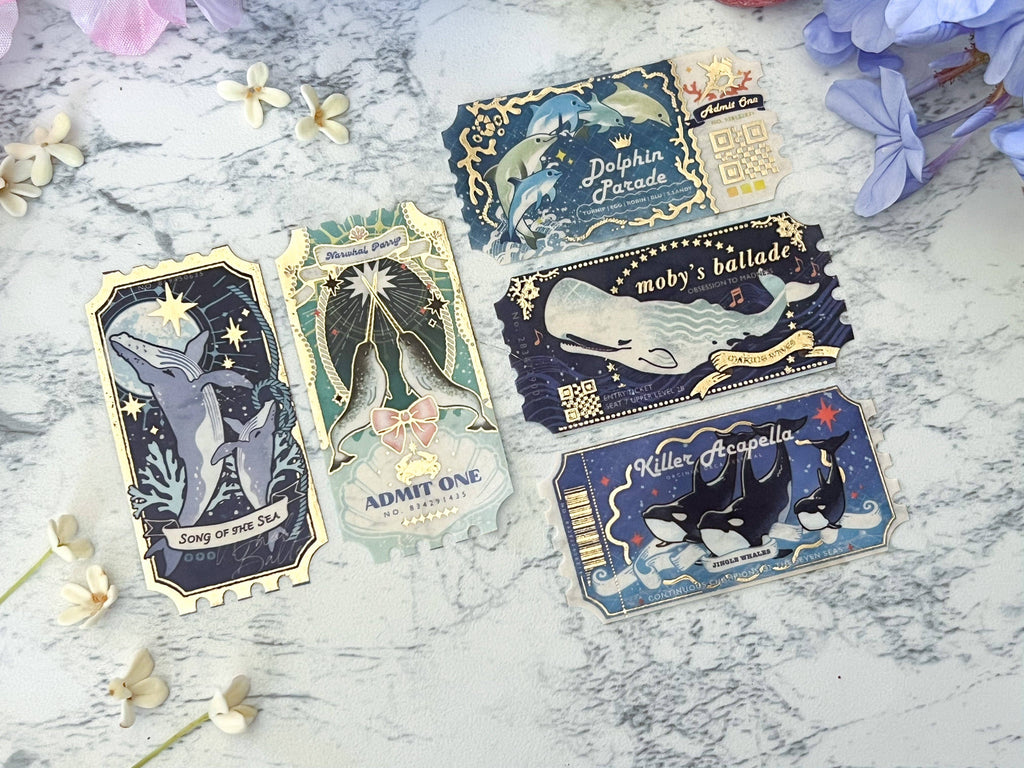 Gold Foil Whales Ticket Washi Tape