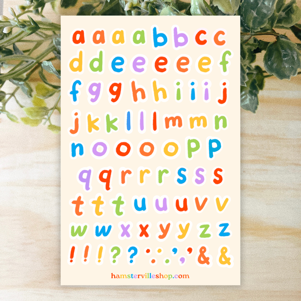 Whimsical Alphabet and Punctuation Sticker Sheet