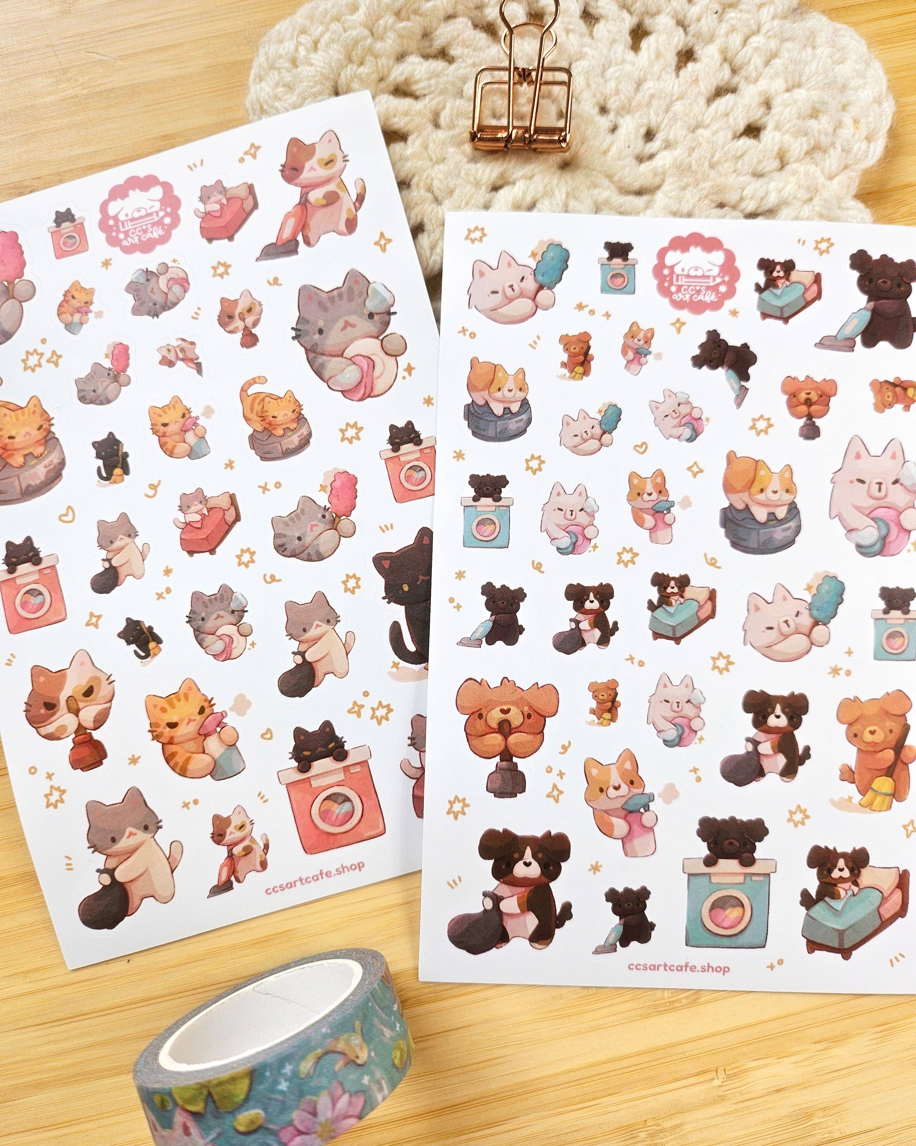 Cleaning Kitty Vinyl Sticker Sheet