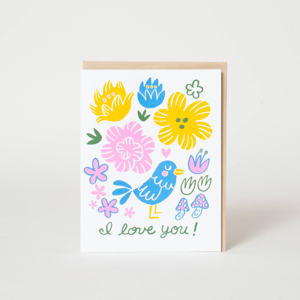 Love You Bird Letterpress Greeting Card by Fugu Fugu
