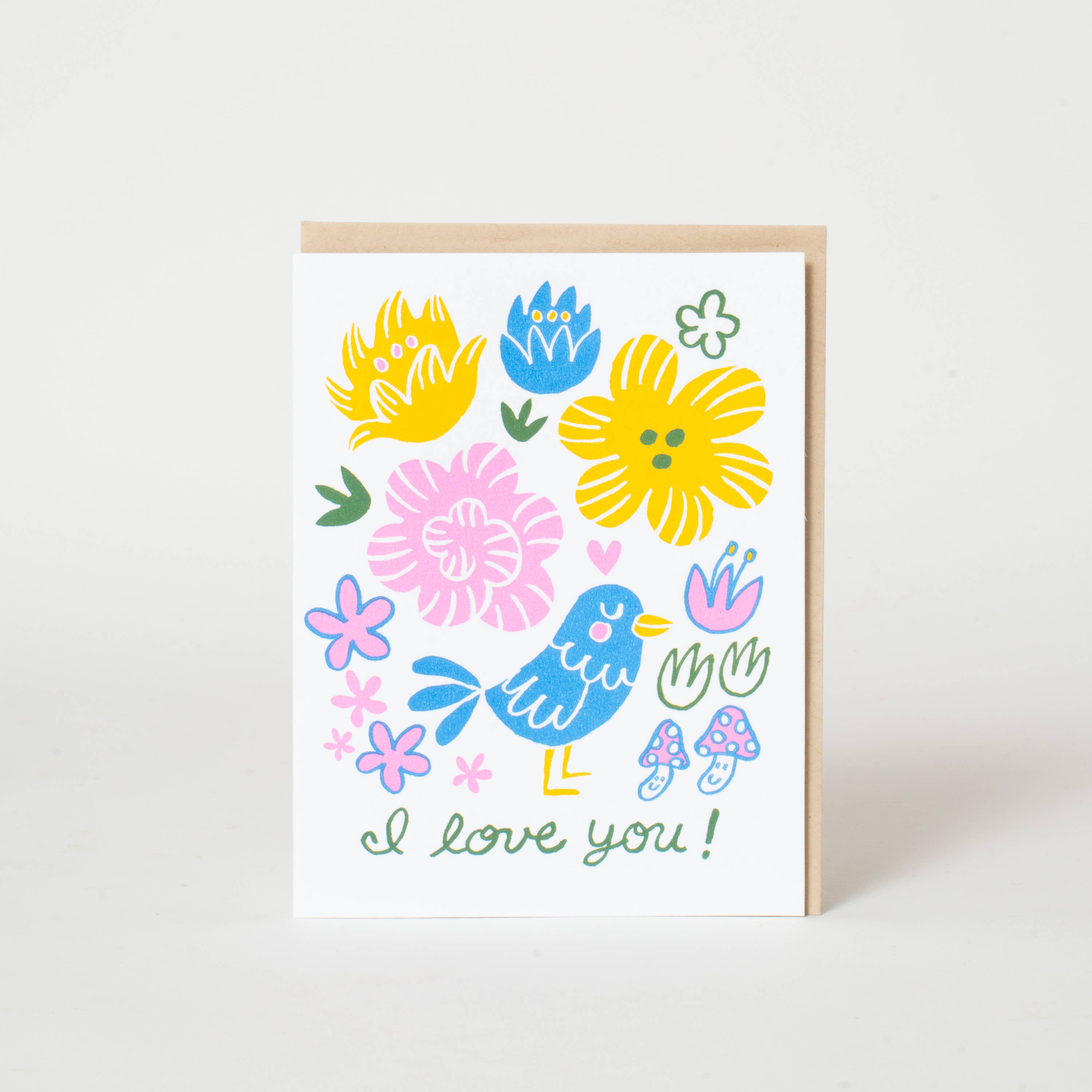 Love You Bird Letterpress Greeting Card by Fugu Fugu
