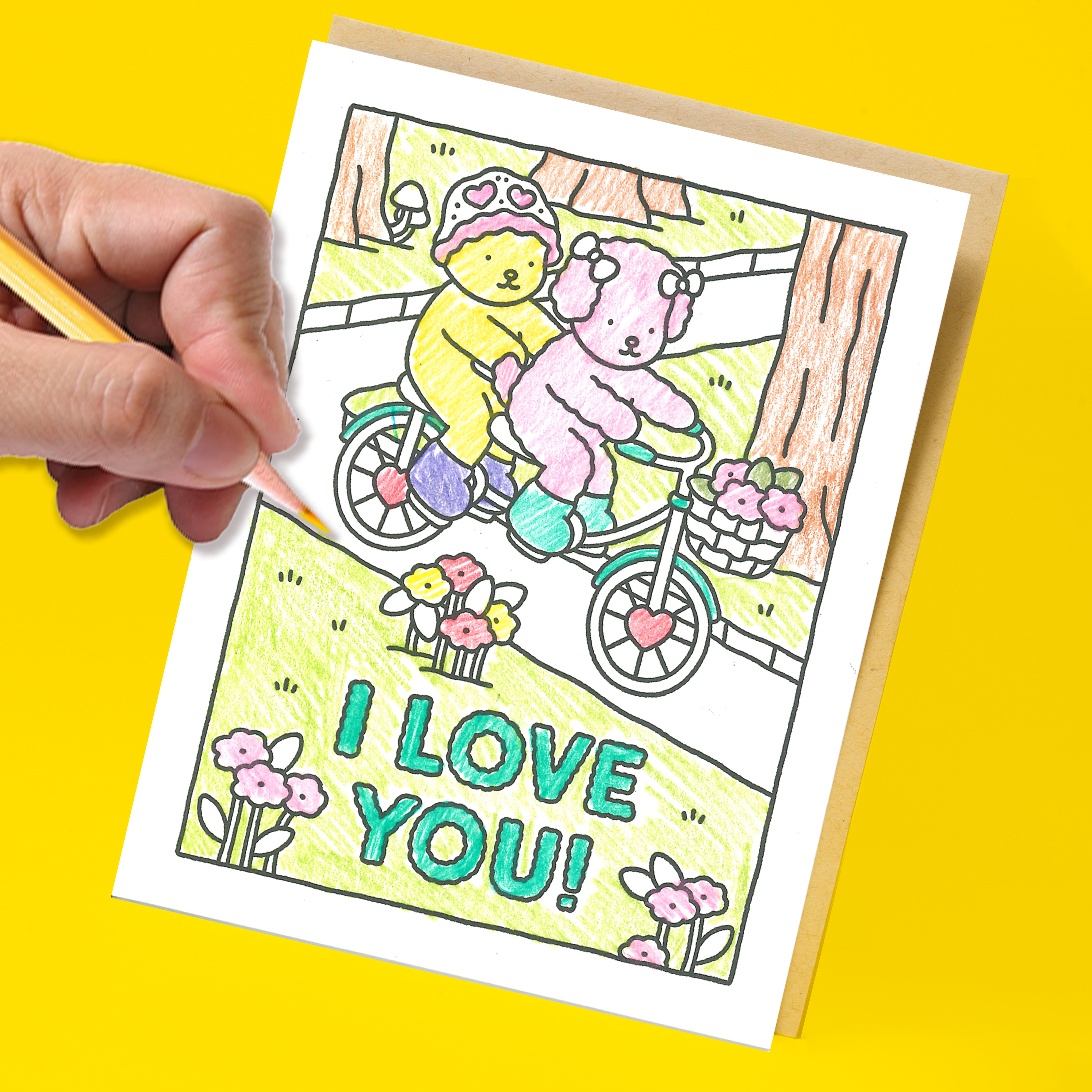 Love You Bike Ride Coloring Greeting Card by Bobbie Goods