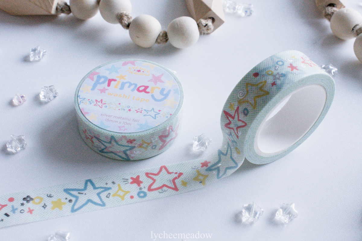 Primary Stars Silver Metallic Foil Washi Tape