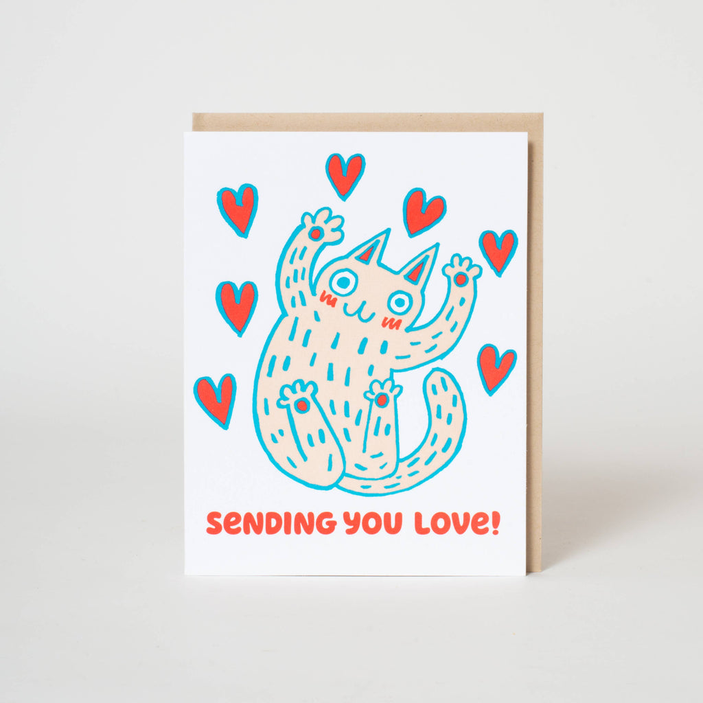 Sending You Love Cat Letterpress Greeting Card by Fugu Fugu