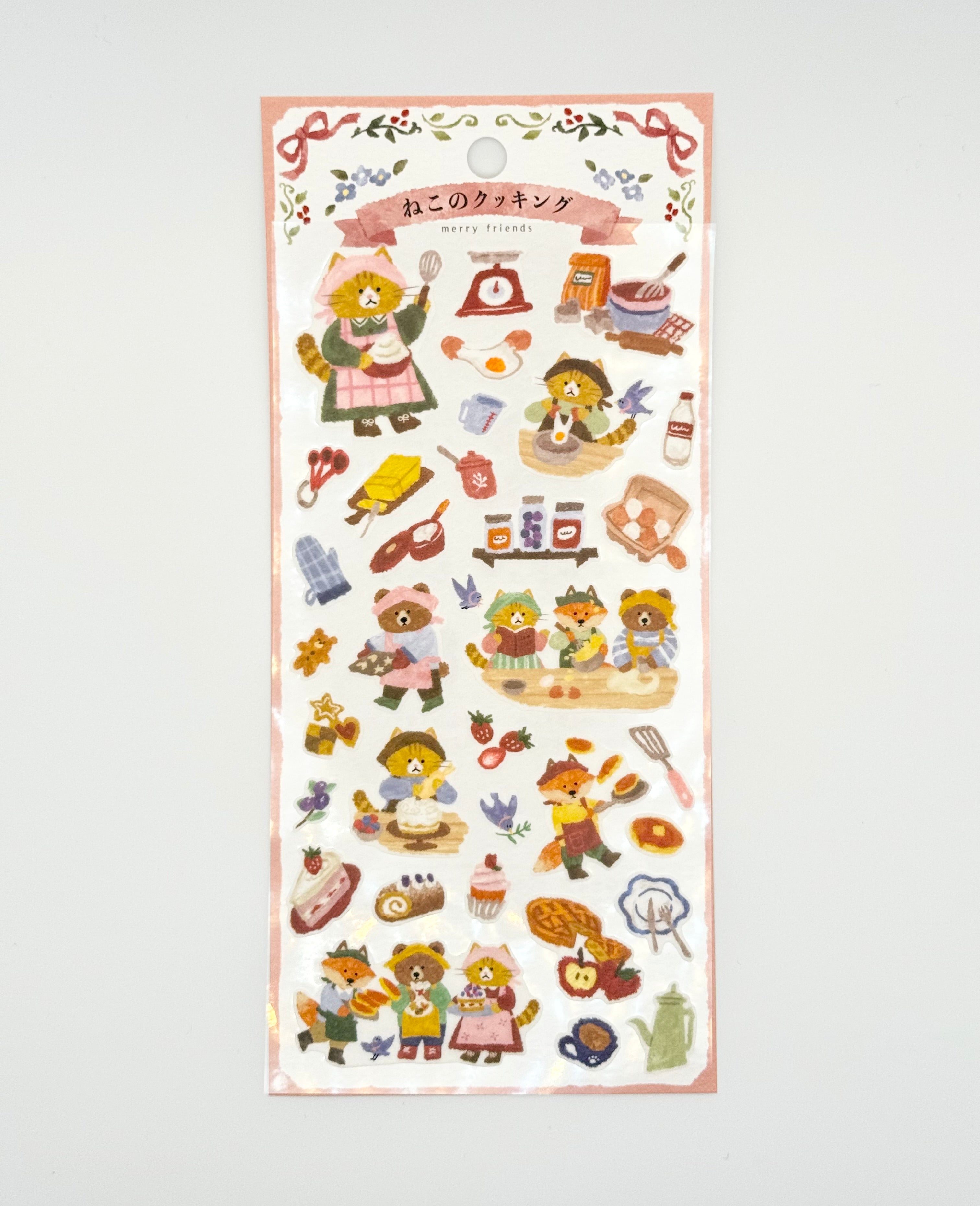 MindWave Kitera Sticker Sheet - Merry Friends Series - Cat no Cooking