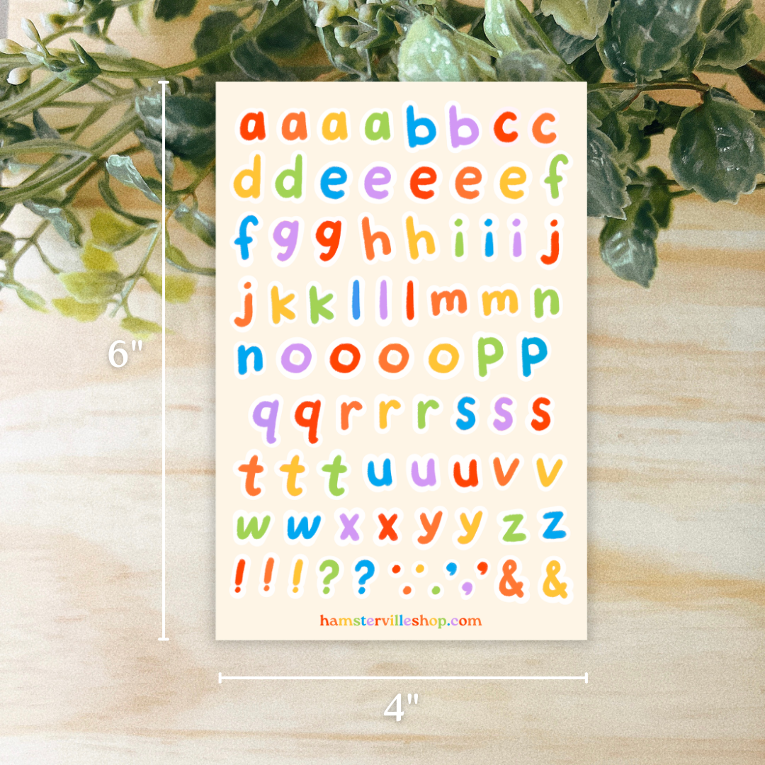 Whimsical Alphabet and Punctuation Sticker Sheet