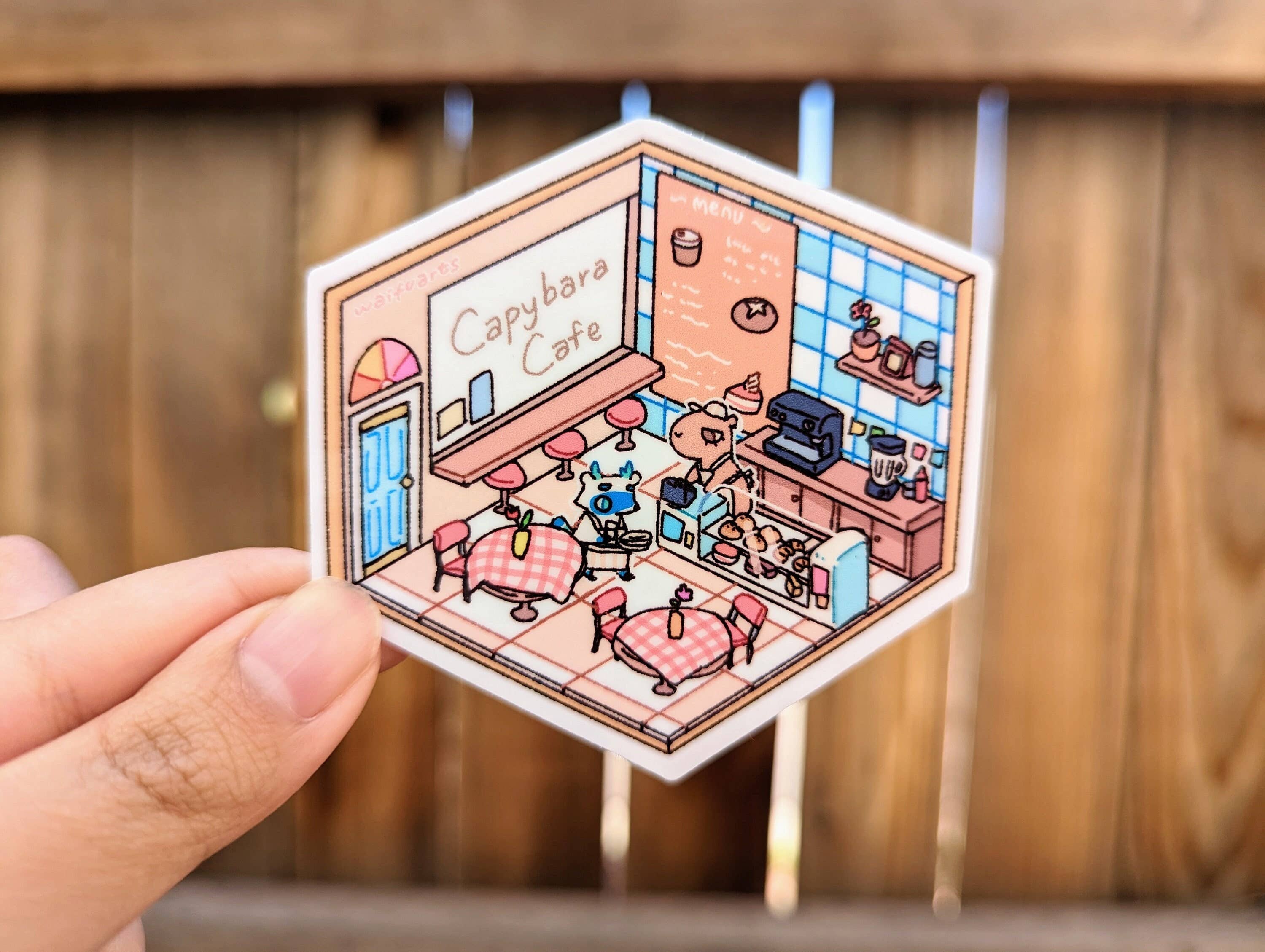 Capybara Cafe Vinyl Sticker