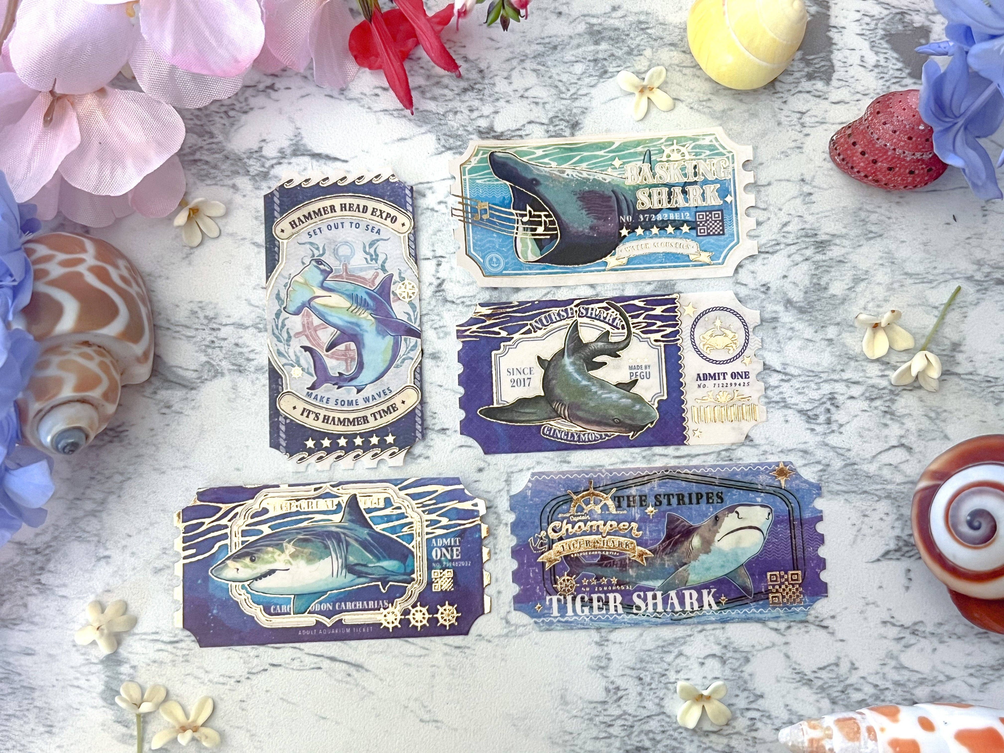 Gold Foil Sharks Ticket Washi Tape