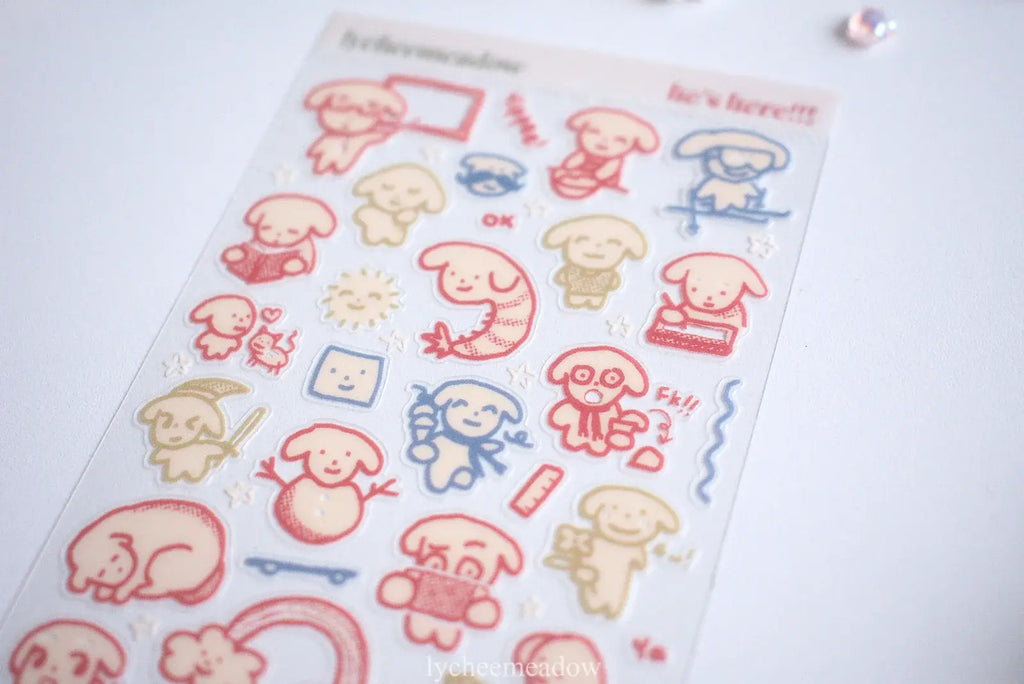 - He's Here!!! Clear Sticker Sheet