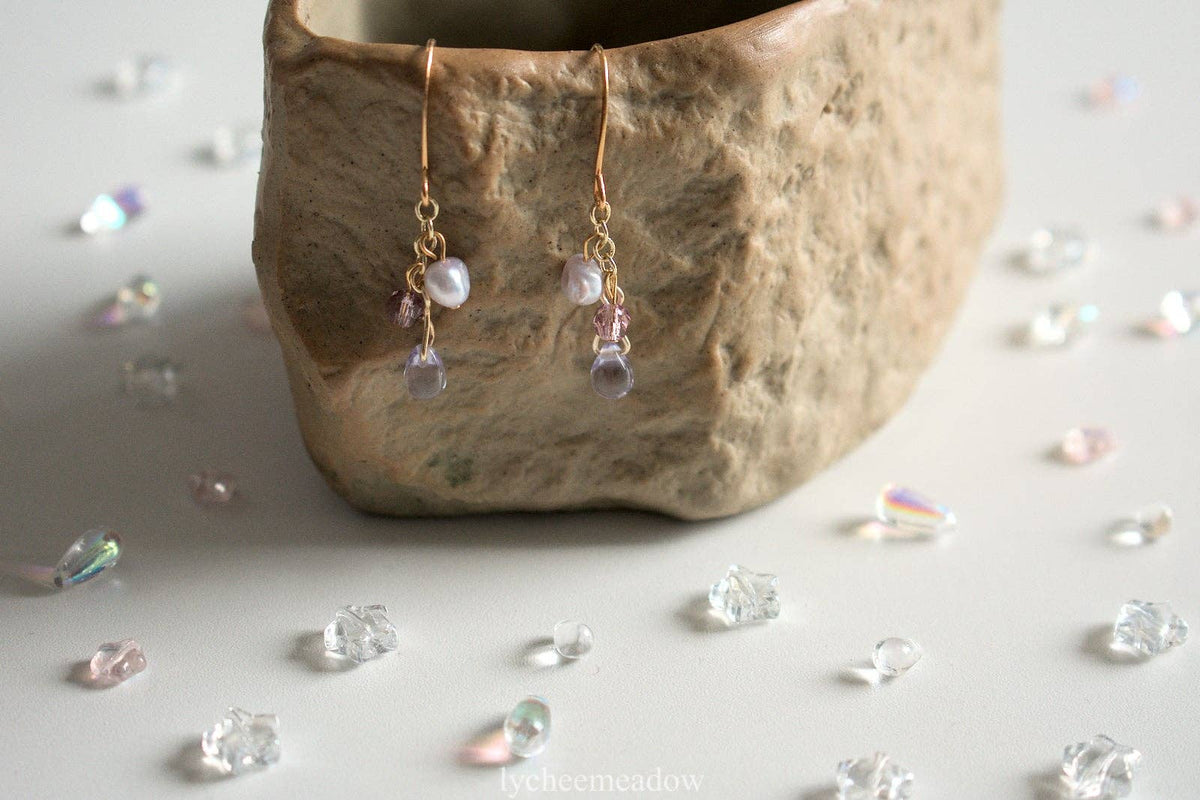 Dangle Pearl Earrings Lilac Purple