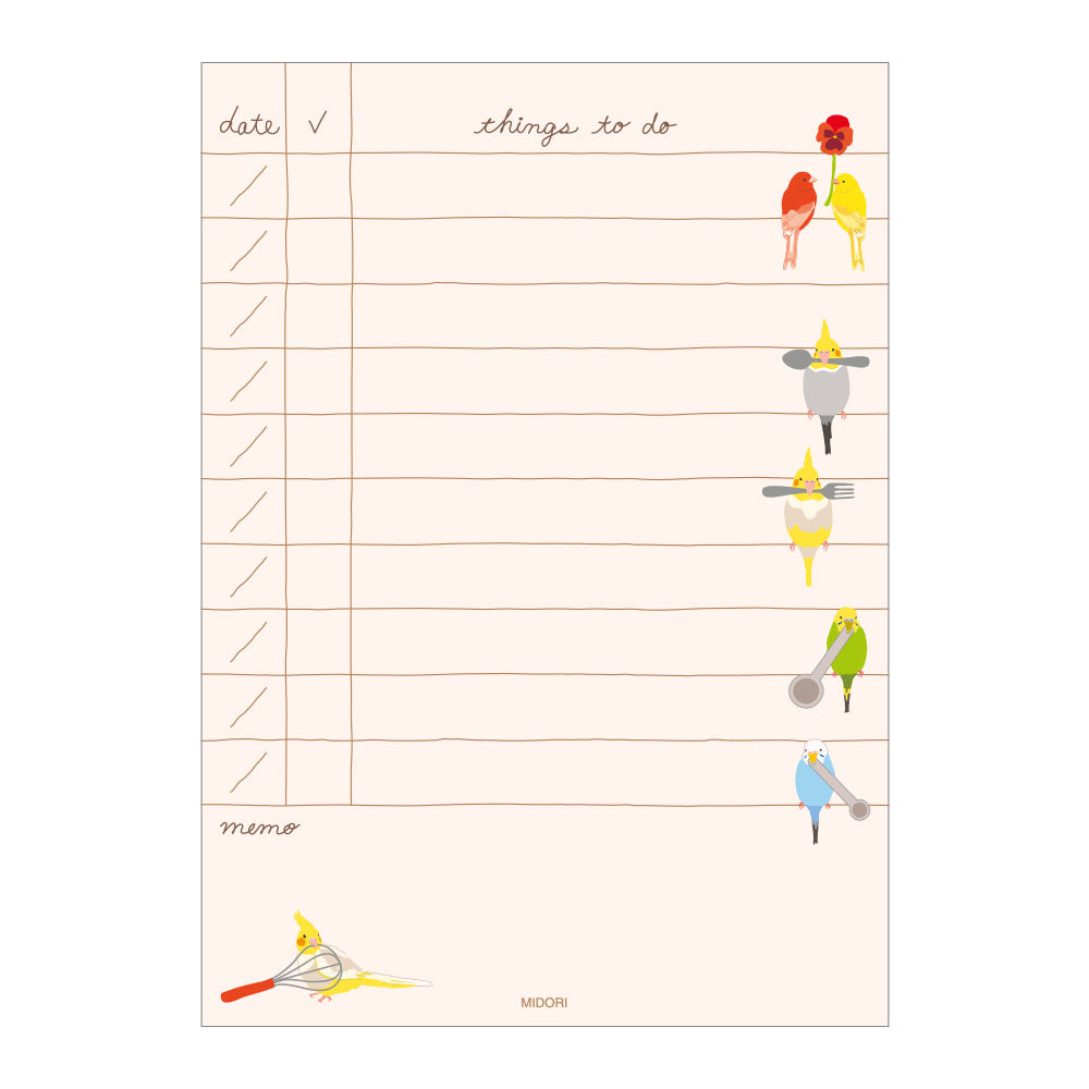 Midori To Do Memo Pad - Bird