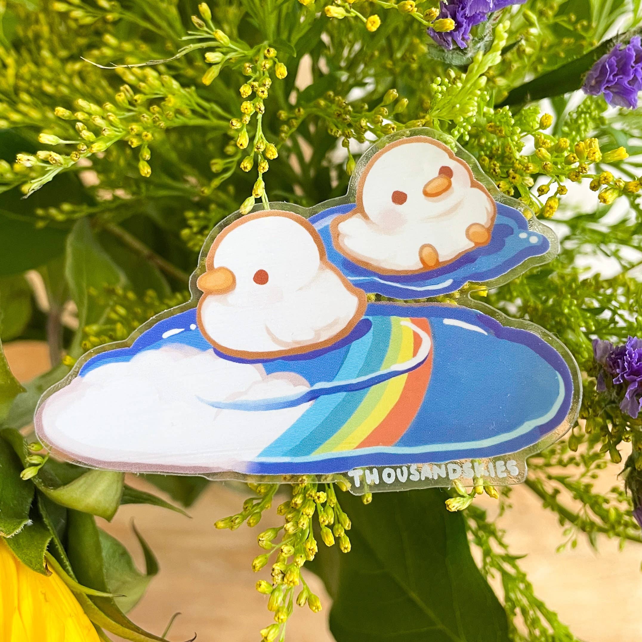 Vinyl Sticker (Transparent) Ducklings in Rainbow Puddles