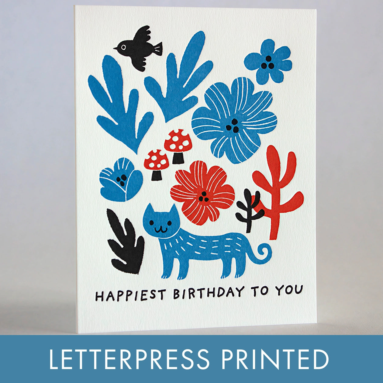 Happiest Birthday Cat Letterpress Greeting Card by Fugu Fugu