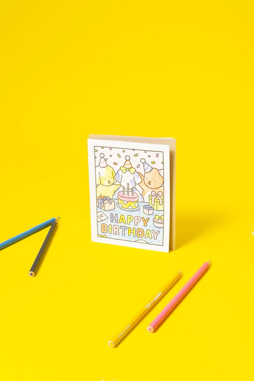Happy Birthday Cake Party DIY Coloring Card by Bobbie Goods