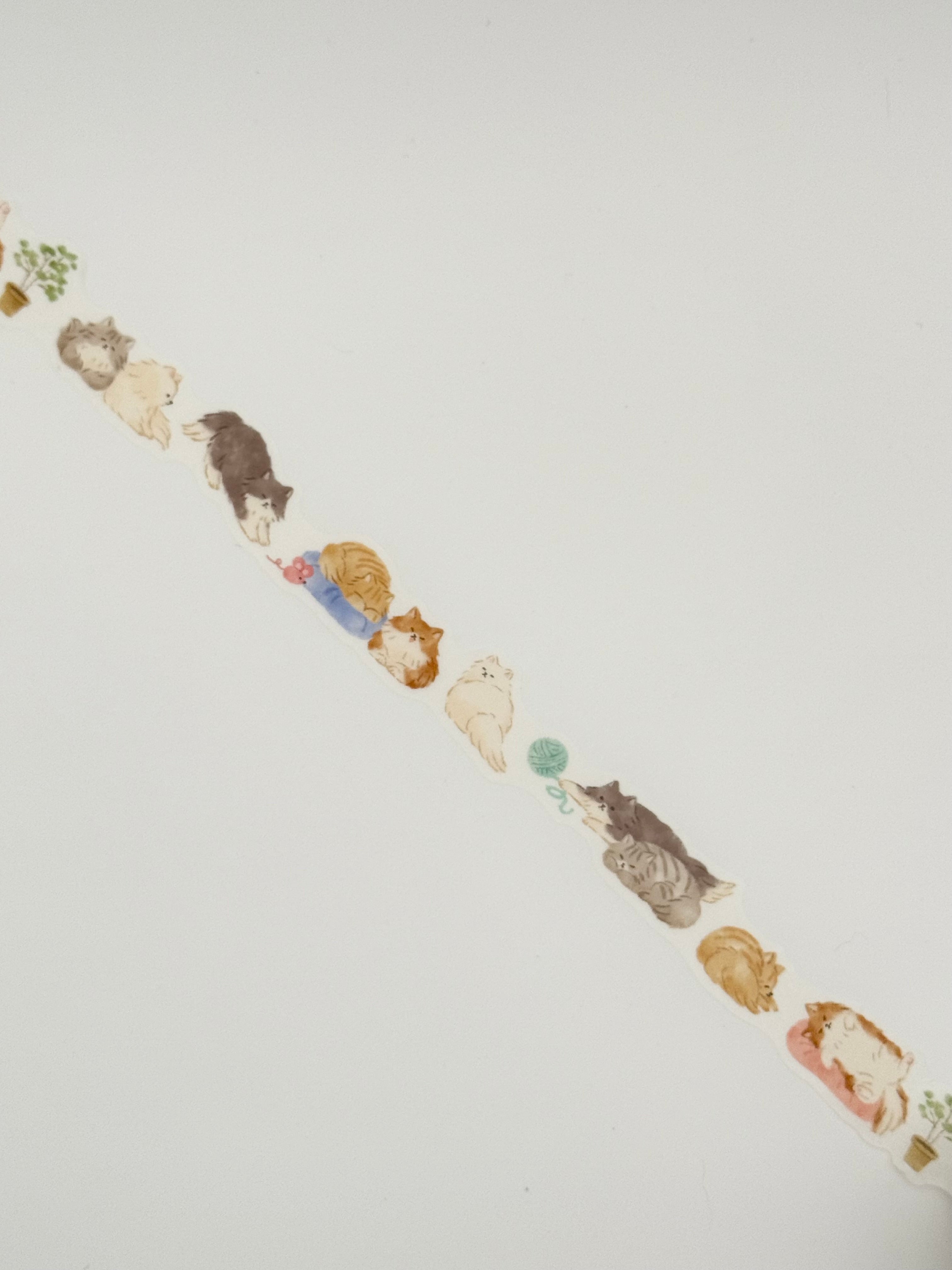 Mind Wave Die-Cut Washi Masking Tape - Naptime Family - Long-haired Cats