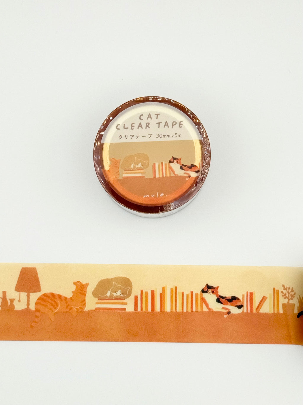 mula x RYURYU Clear Tape - Cat & Bookshelf