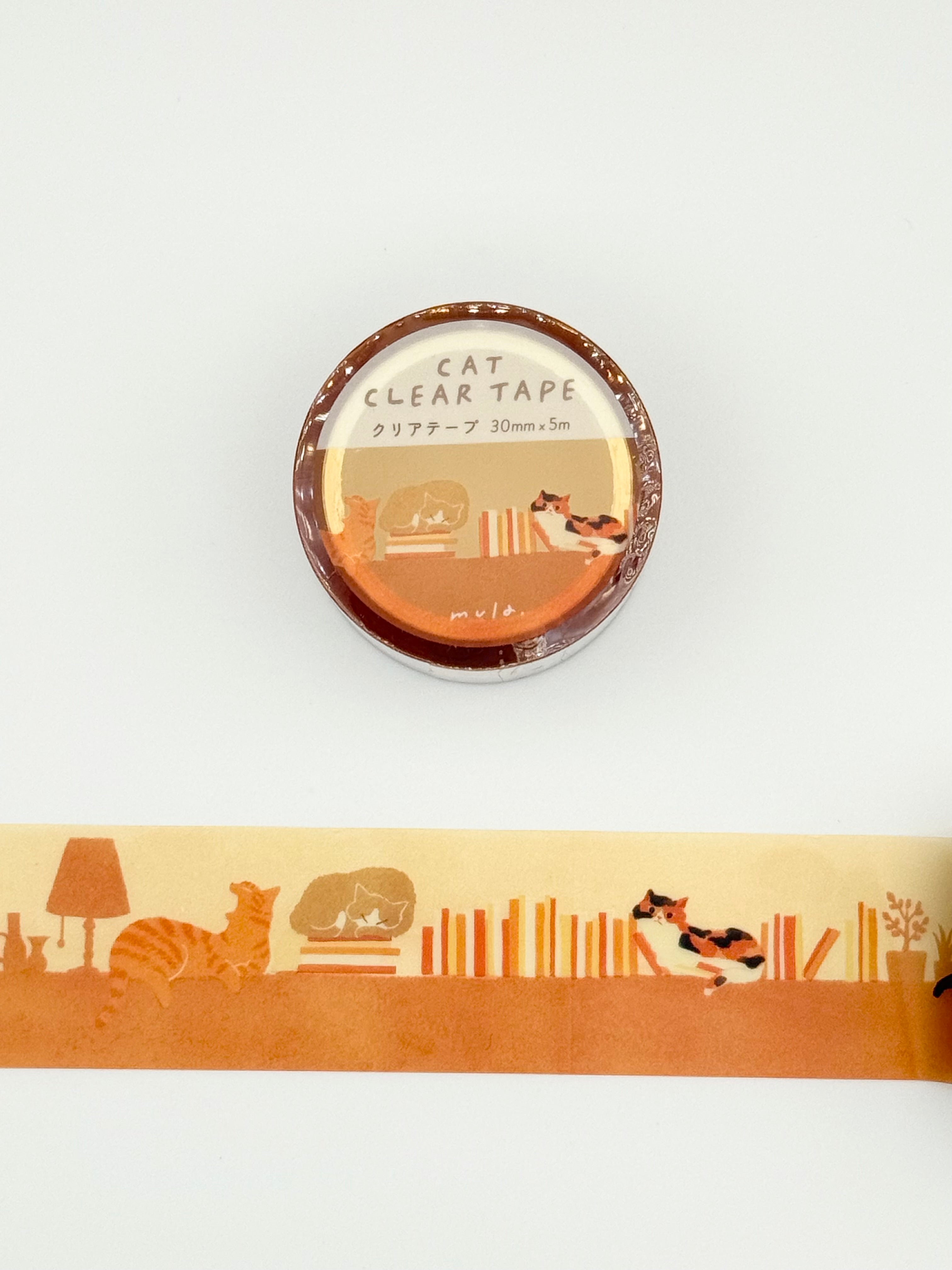 mula x RYURYU Clear Tape - Cat & Bookshelf
