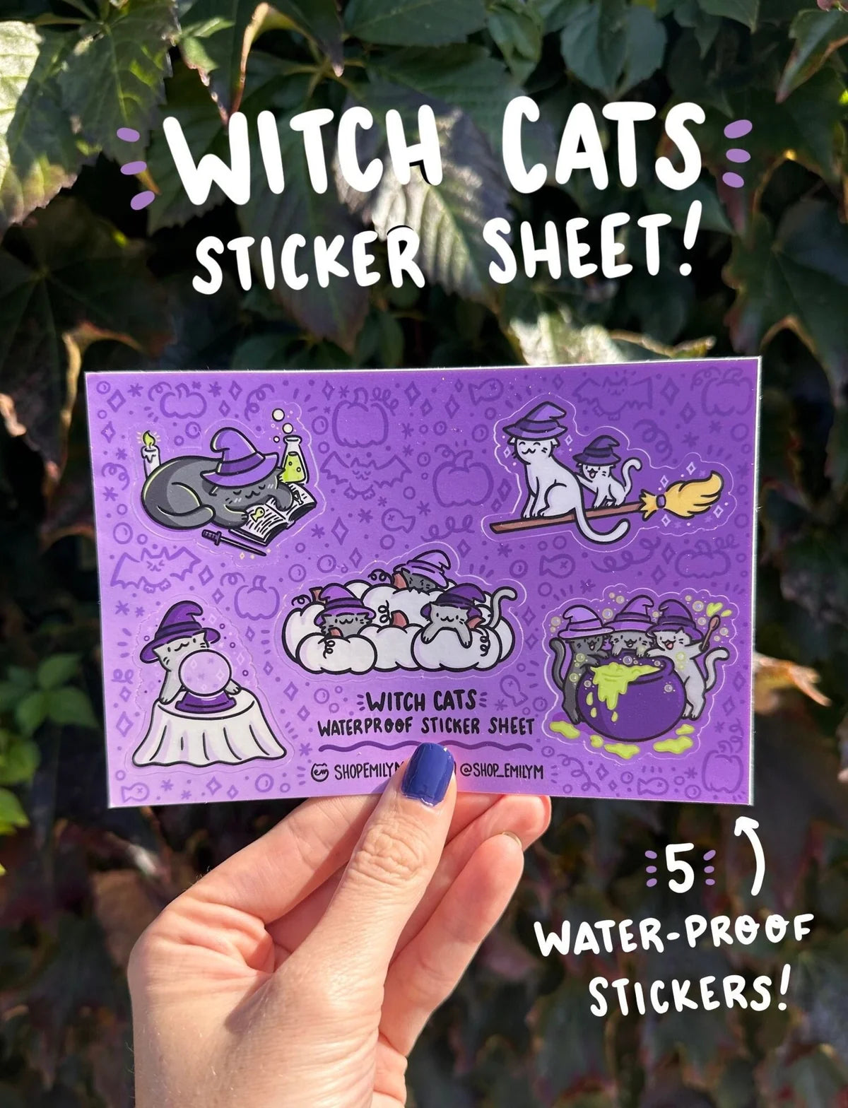 Witch Cats Waterproof Vinyl Sticker Sheet