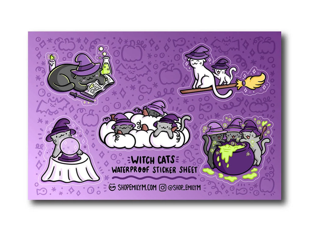 Witch Cats Waterproof Vinyl Sticker Sheet