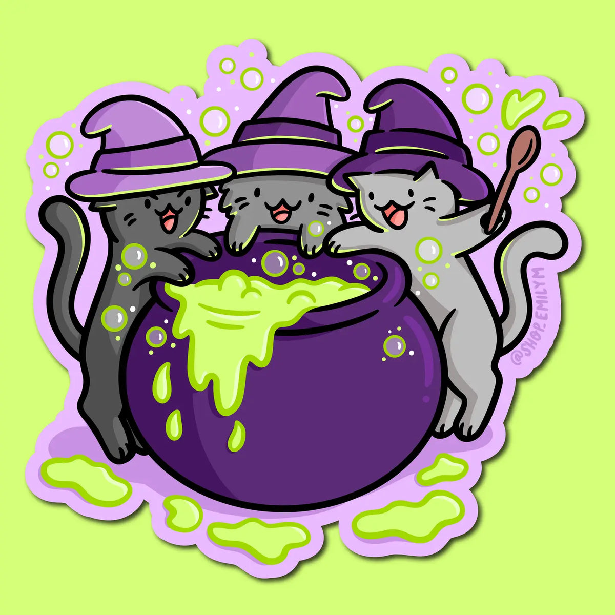 Cauldron Witch Cats Sticker