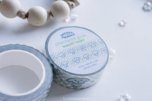 Checkered Guys Silver Metallic Foil Washi Tap