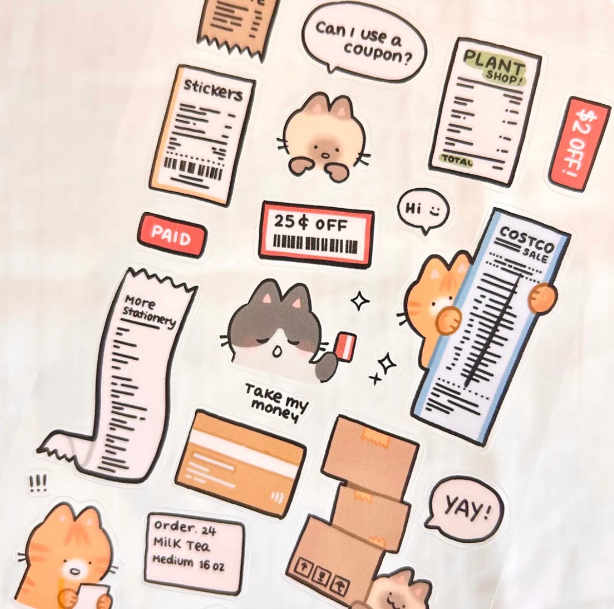 Cute Receipt - Clear Glossy Sticker Sheet