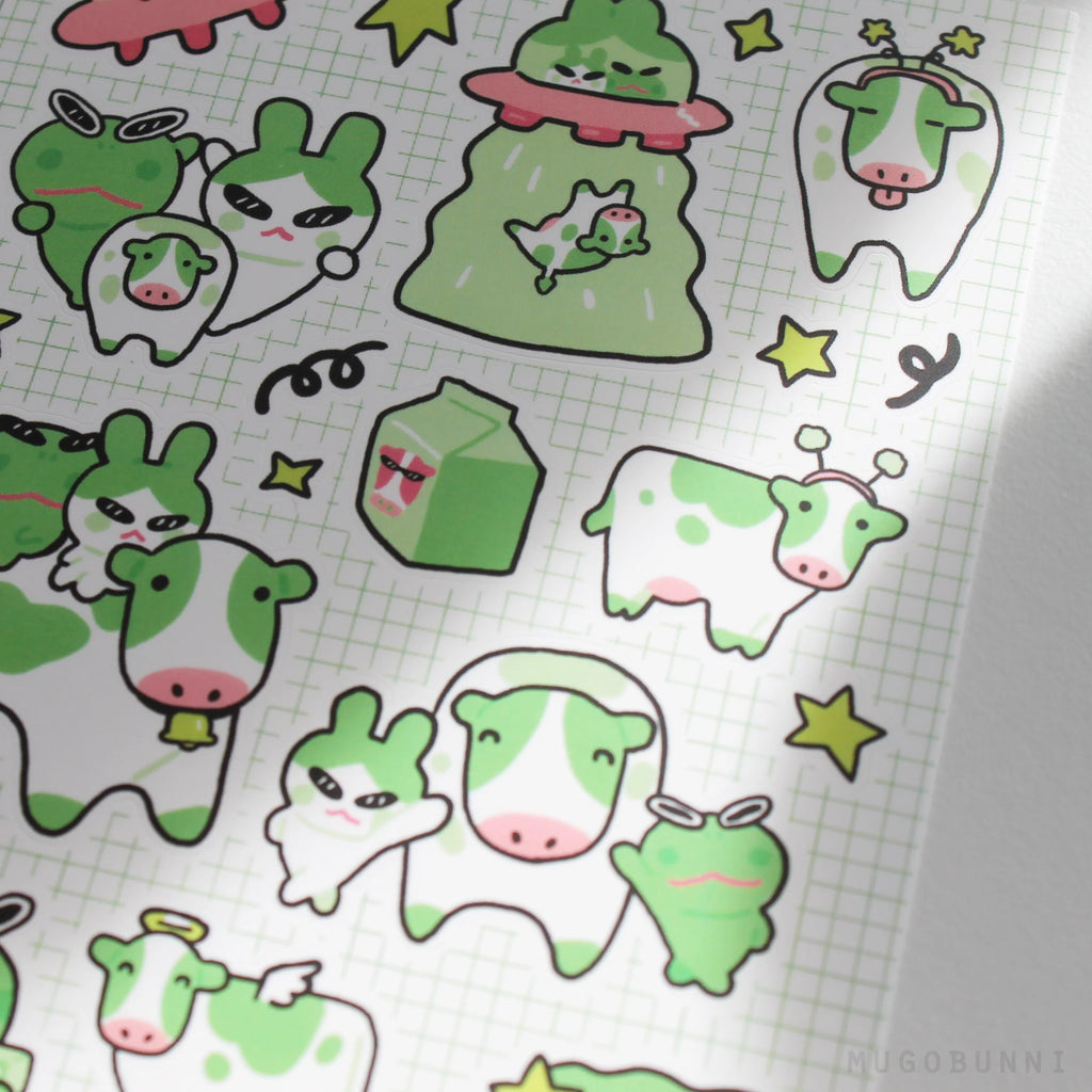 Green Cow Sticker Sheet