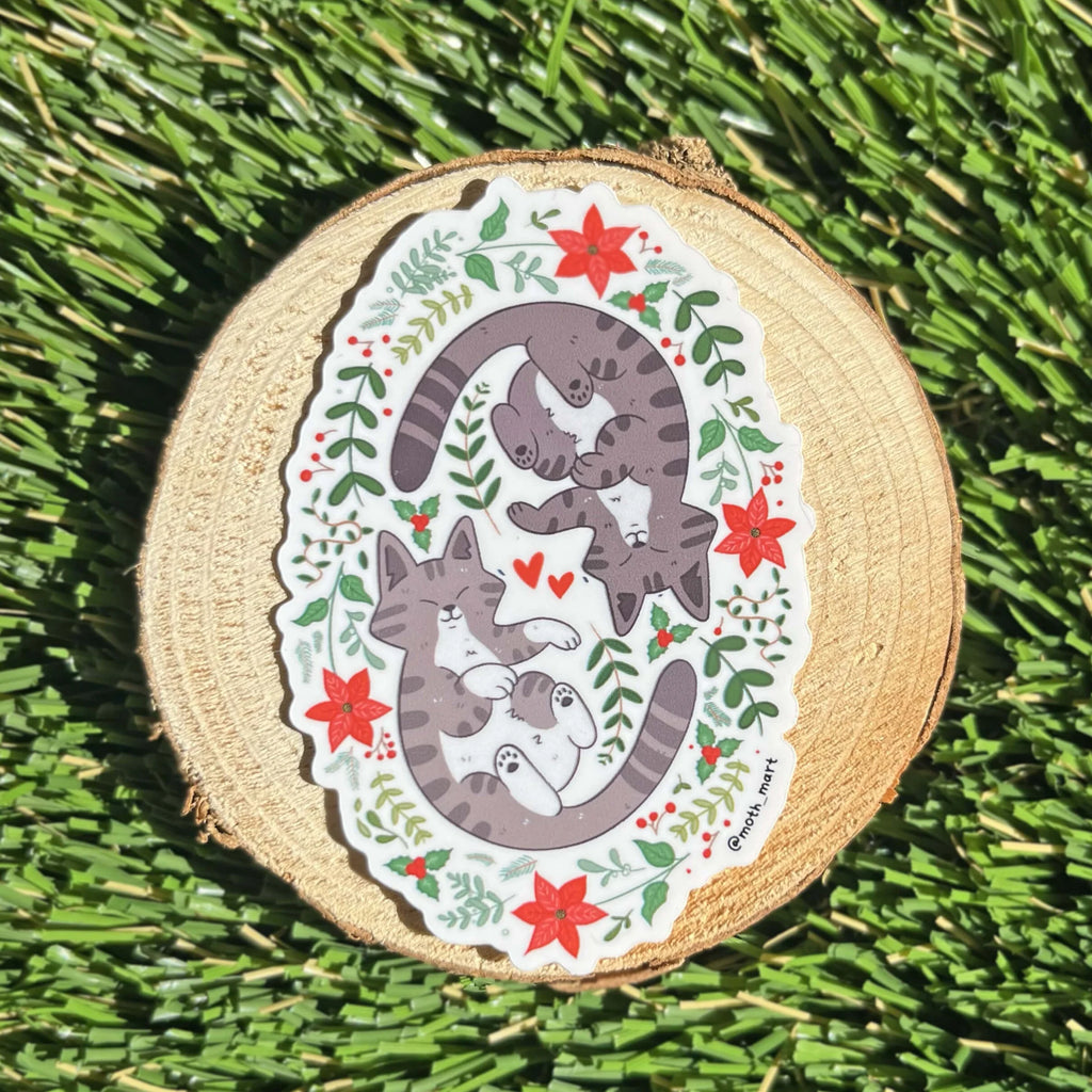 Poinsettia Cats Sticker
