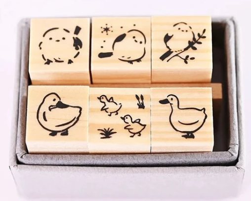 Avec Amoir Petit Stamp 6 pc - Duck & Long-tailed Tit