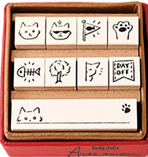 Avec Amour Petit Stamp 9 pc - Cats