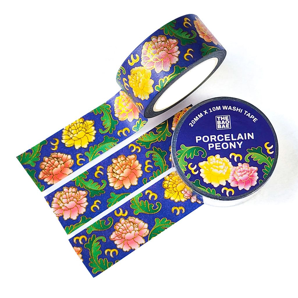 Porcelain Peony Gold Foil Washi Tape