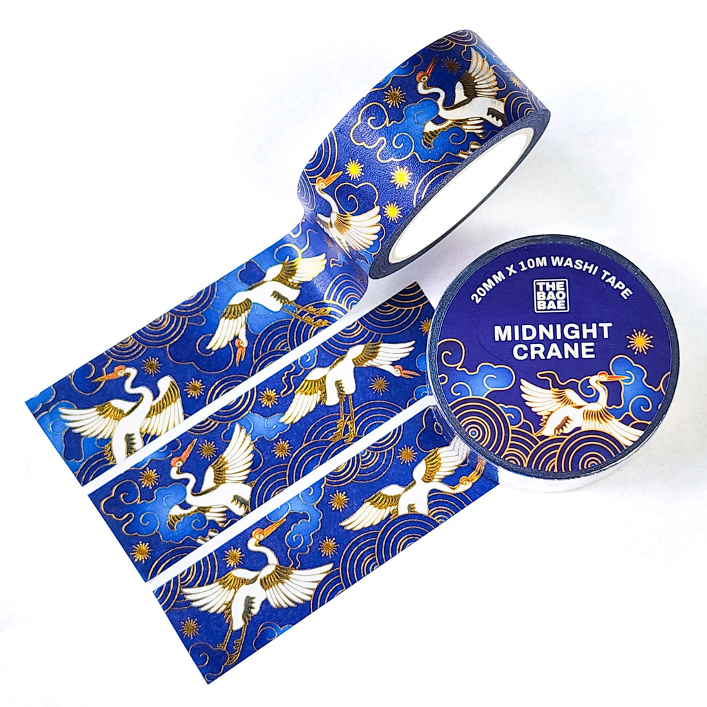 Midnight Crane Gold Foil Washi Tape