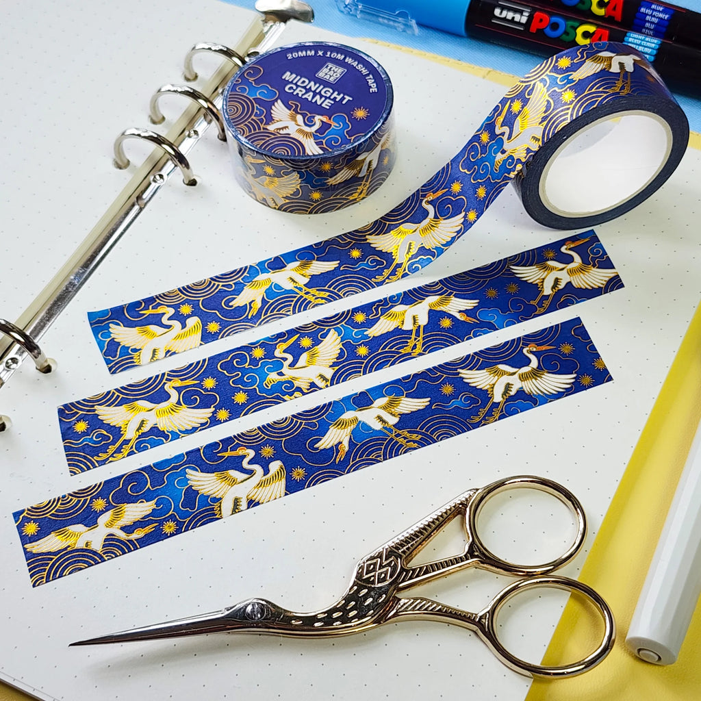 Midnight Crane Gold Foil Washi Tape