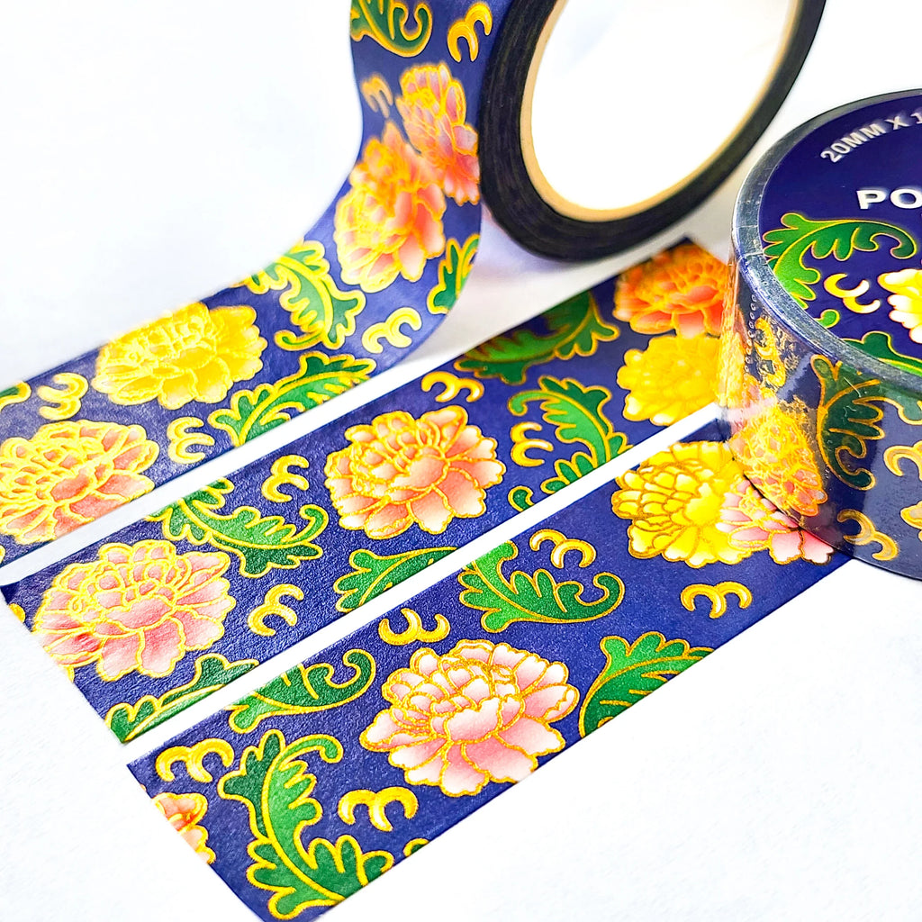 Porcelain Peony Gold Foil Washi Tape
