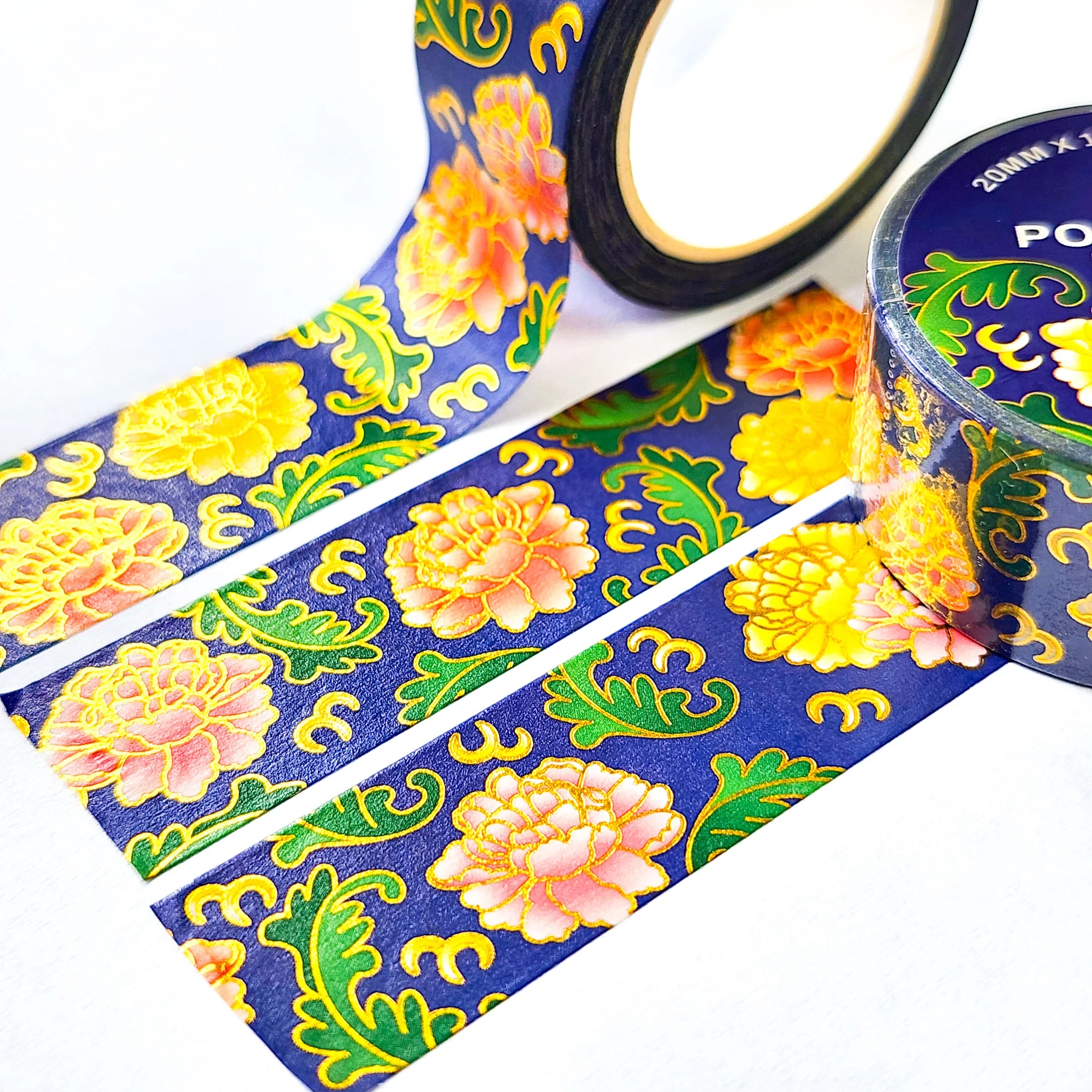 Porcelain Peony Gold Foil Washi Tape
