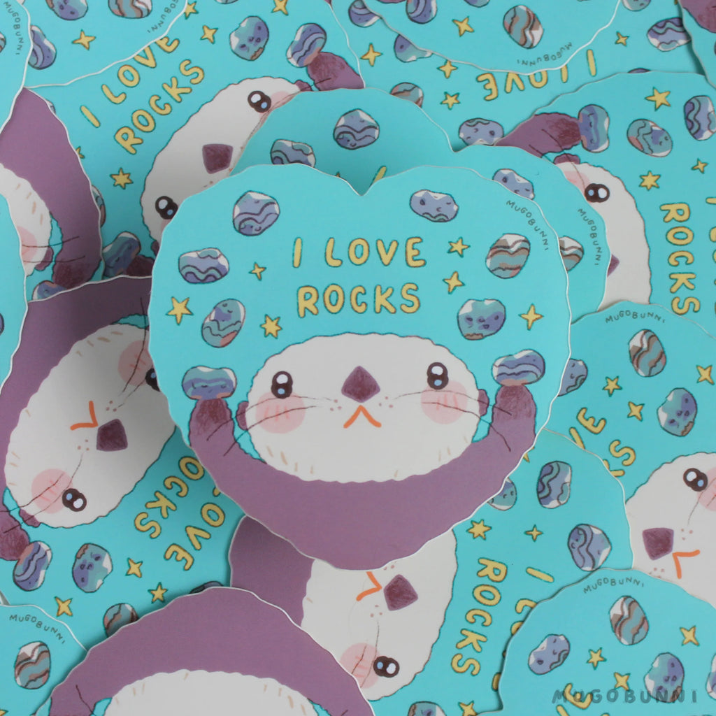 I Love Rocks Otter Sticker