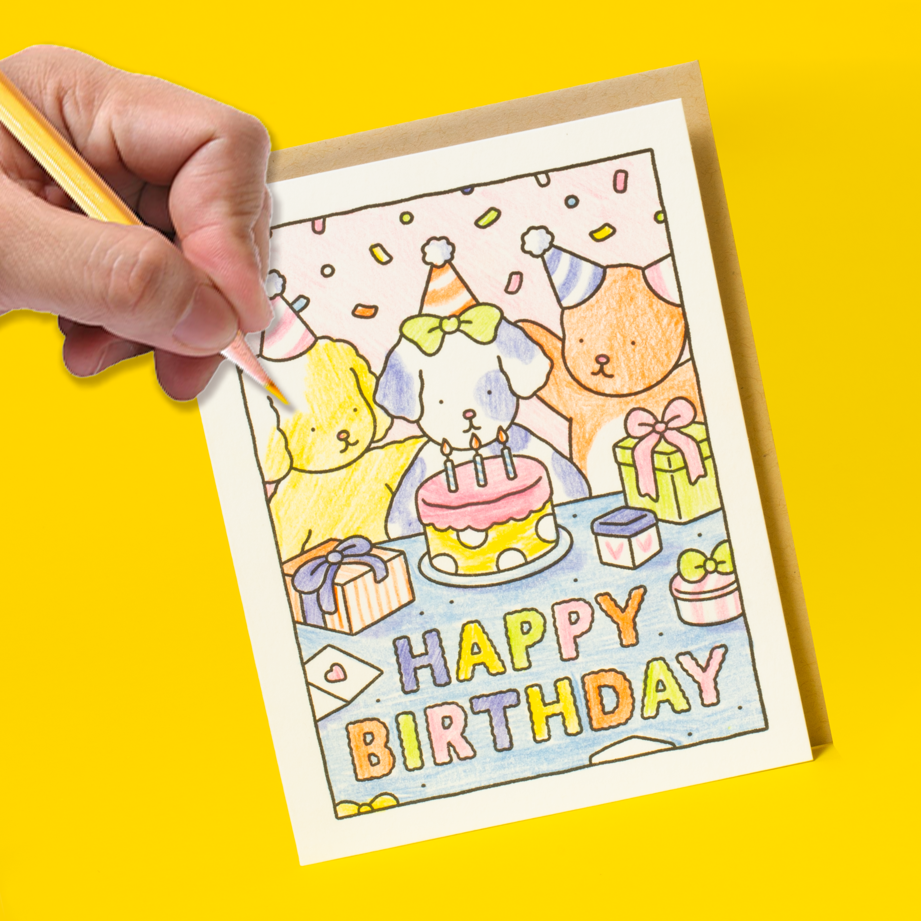 Happy Birthday Cake Party DIY Coloring Card by Bobbie Goods