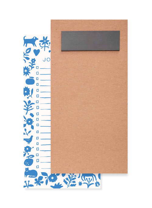 Blue Folk To-Do List Pad - Magnetic Grocery List Notepad