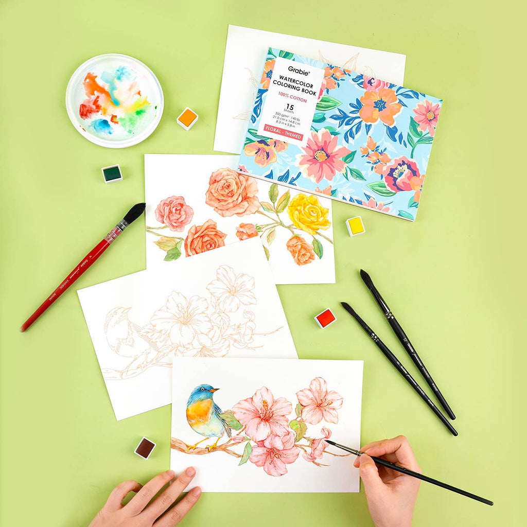 Grabie - 140LB Floral-Themed Watercolor Coloring Book