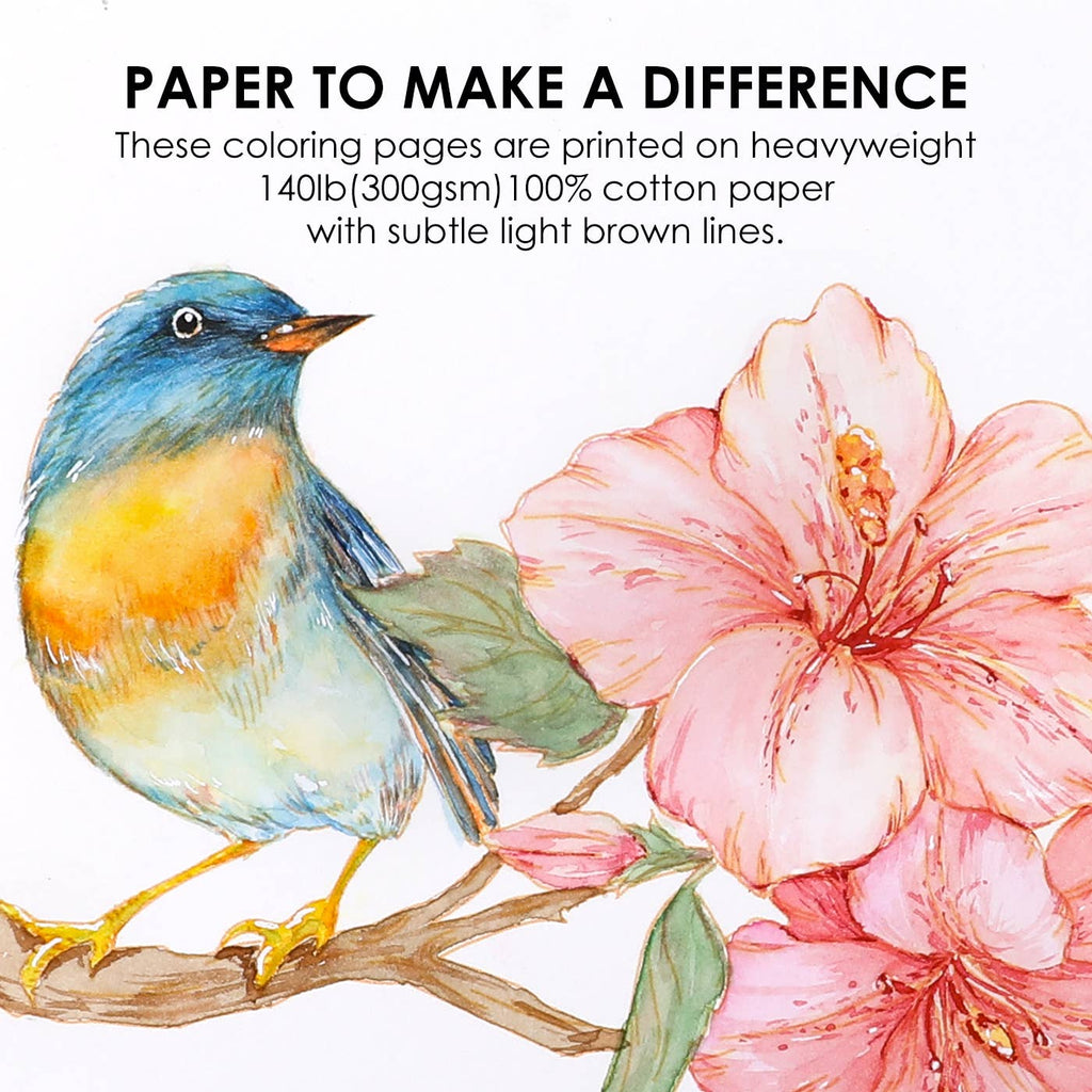 Grabie - 140LB Floral-Themed Watercolor Coloring Book