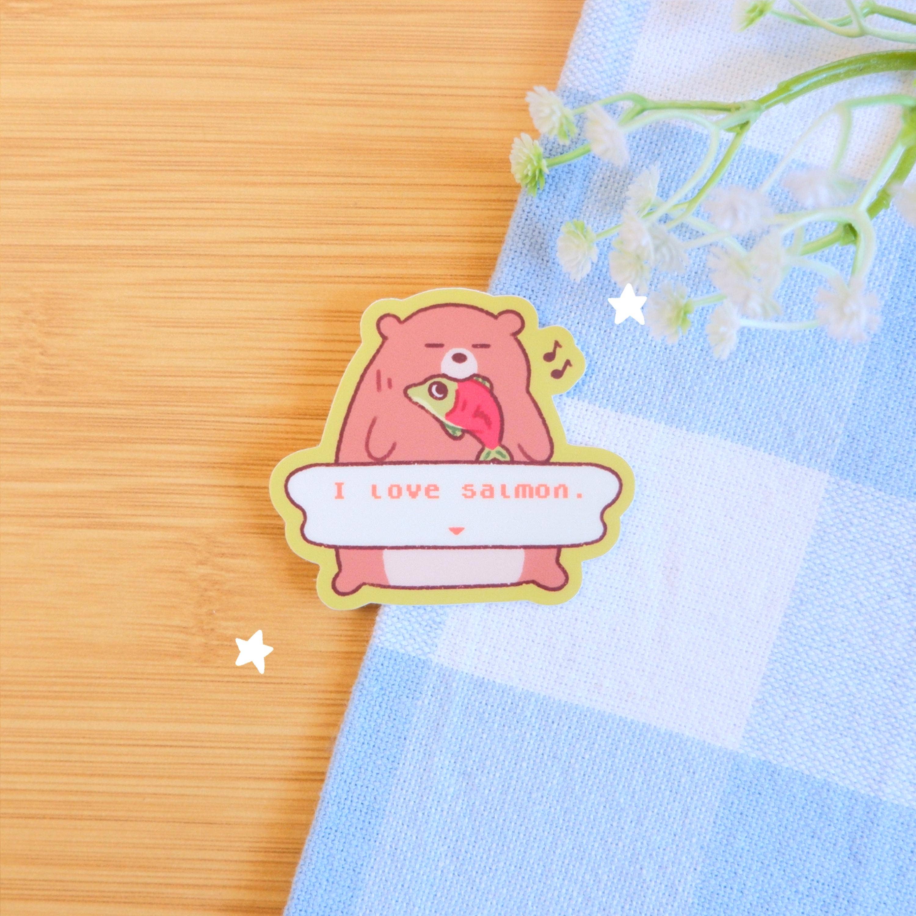 I Love Salmon Bear Sticker