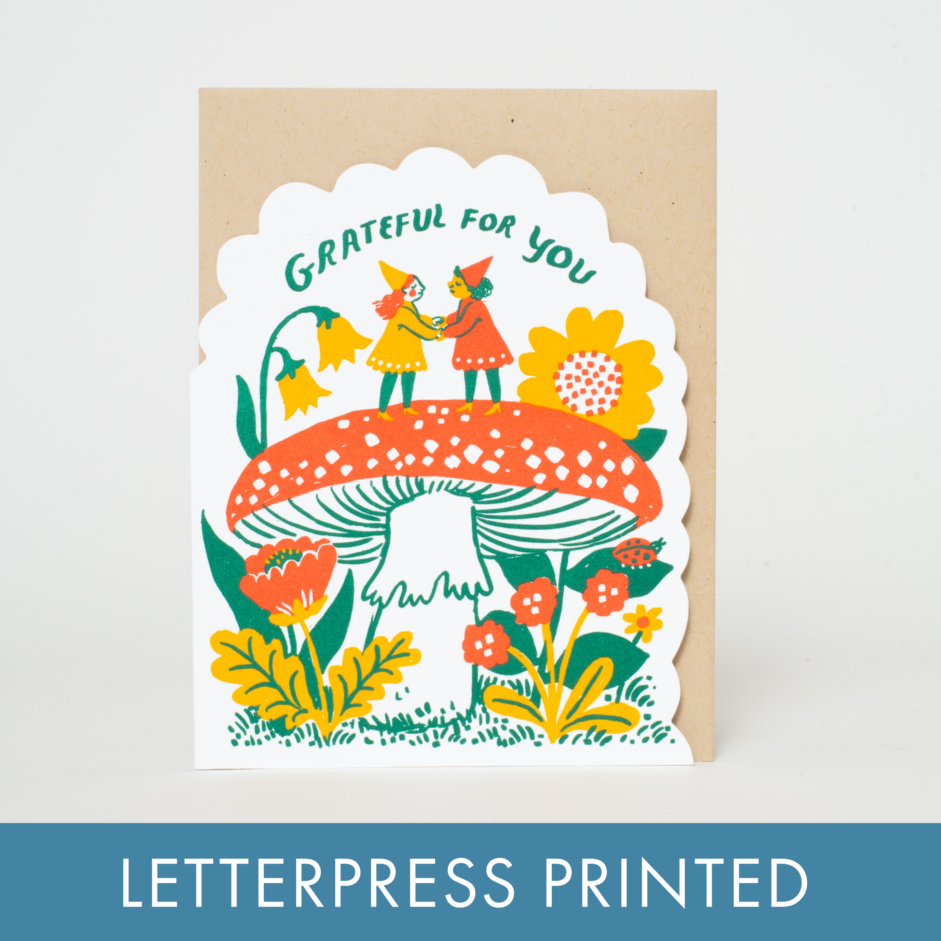 Grateful Gnomes Letterpress Greeting Card by Phoebe Wahl