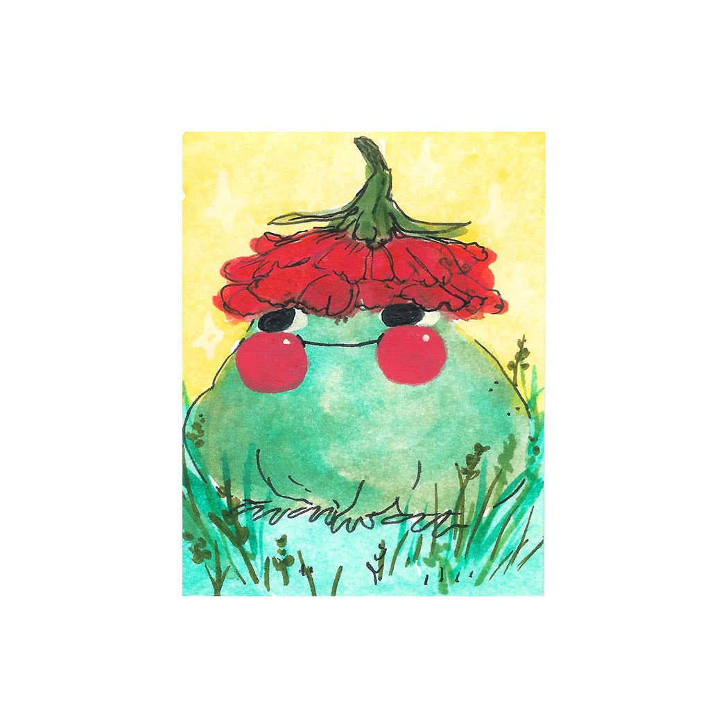 Mini Print - "Frog in Flower Hat" - 3x4"